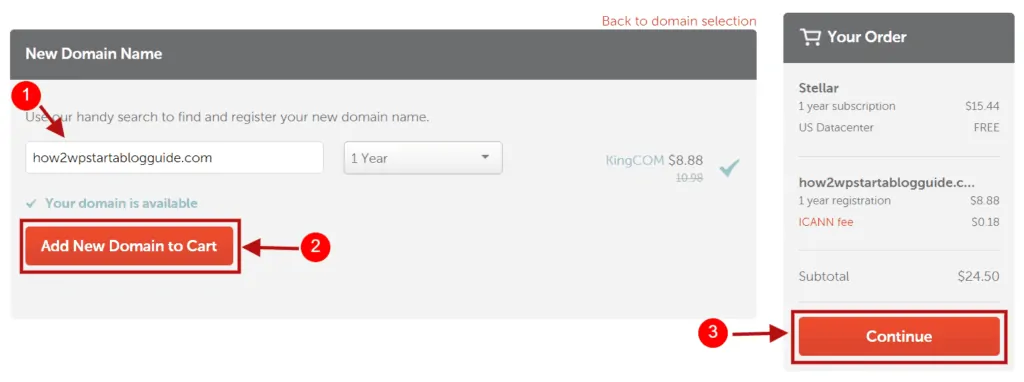 Enter Your Domain Name And Click Add New Domain To Cart.