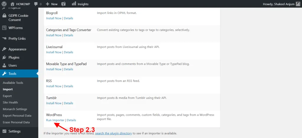 Import Content To Wordpress.org Step 2.3