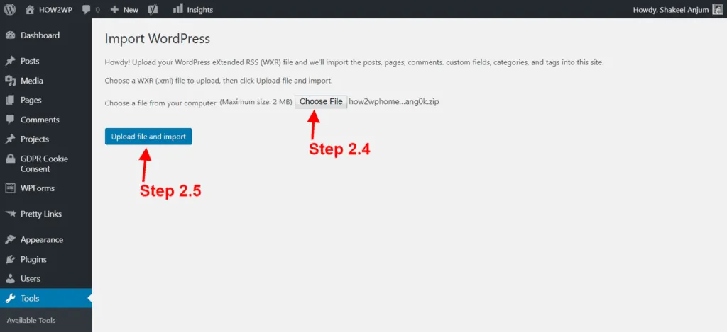 Import Content To Wordpress.org Step 2.4 And 2.5