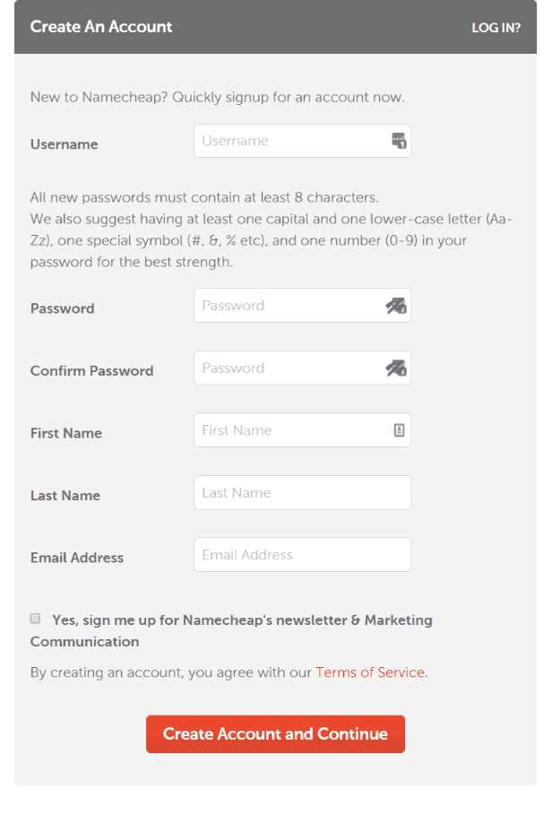 Enter Your Details To Create A Namecheap Account,