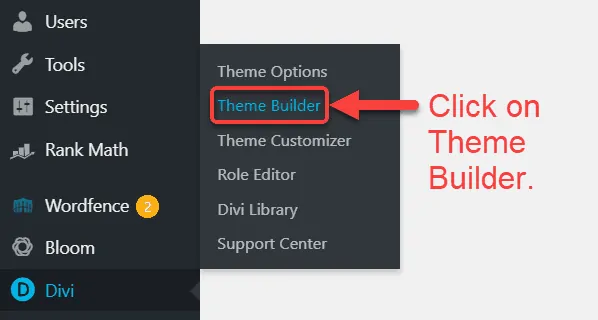Click On Theme Builder In Divi Theme