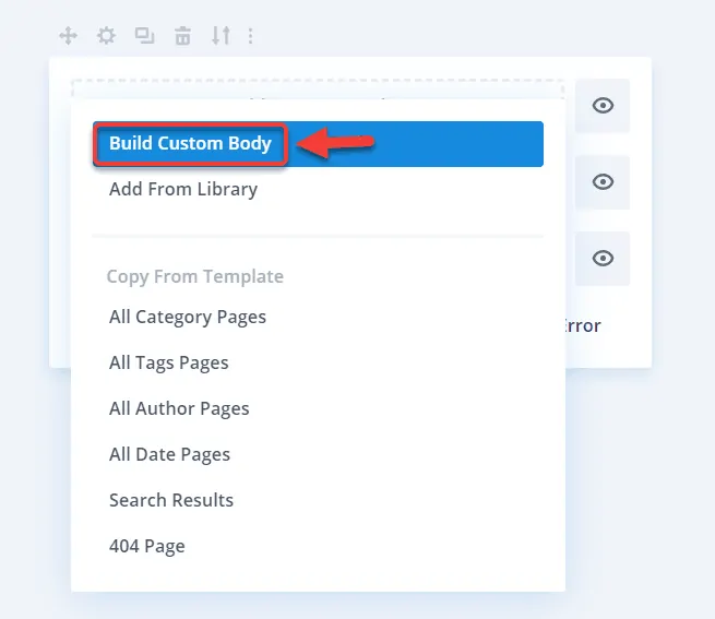 Click On Build Custom Body Inside All Posts Template In Divi Theme Builder