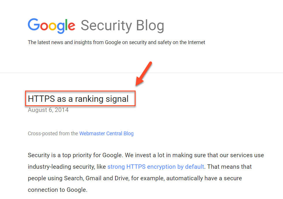 Google Announced Https / Ssl A Ranking Factor In 2014