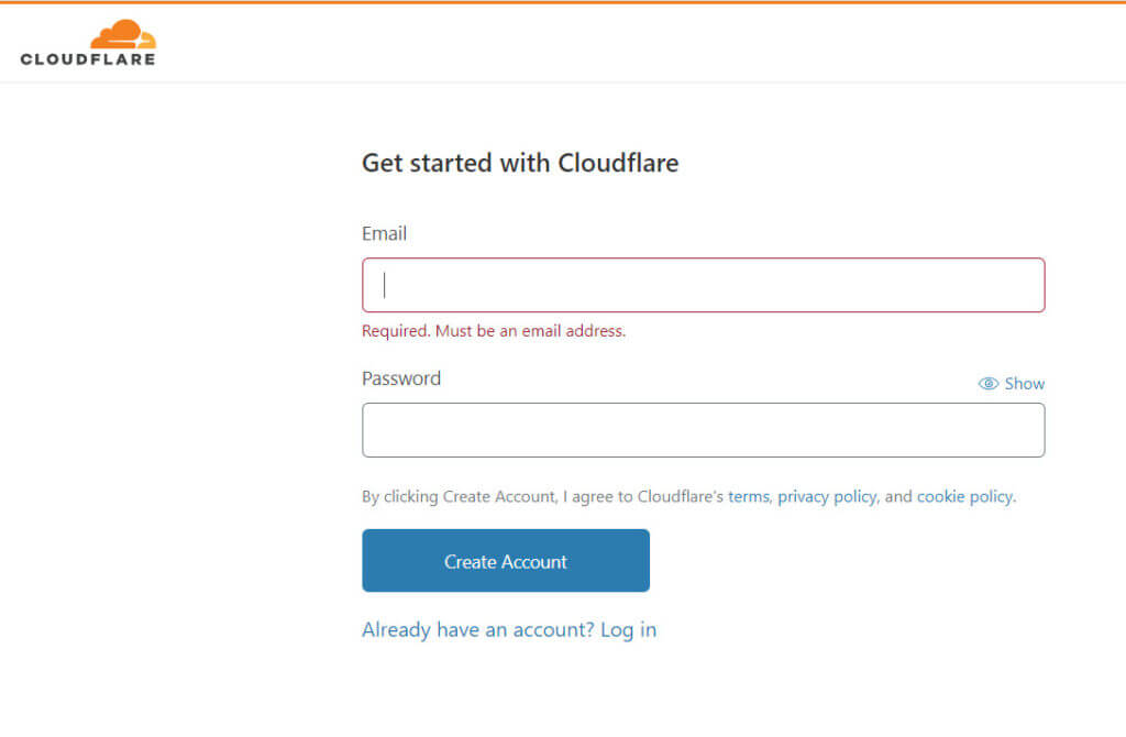 Cloudflare Sign Up Page
