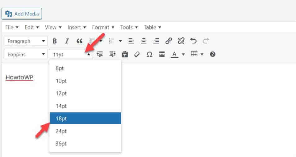 Change The Size Of Fonts From The ‘Paragraph' Drop-Down