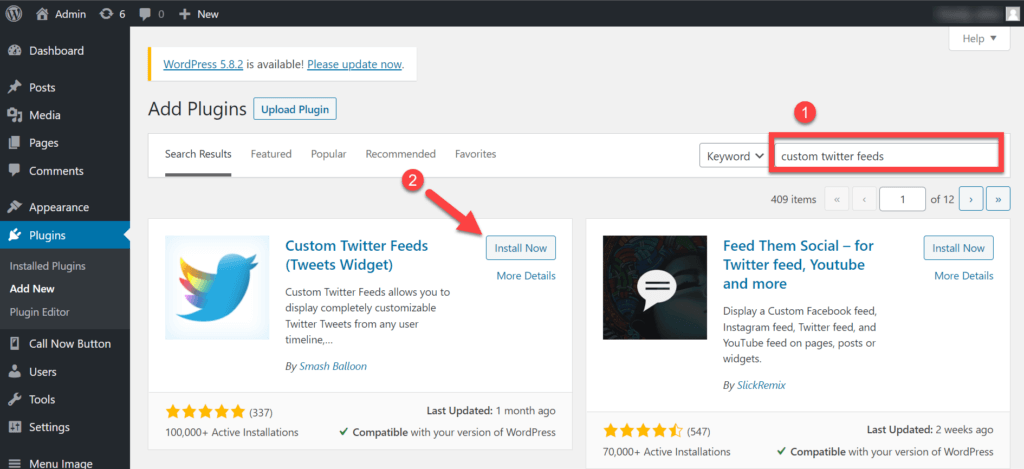 Search For &Quot;Custom Twitter Feeds&Quot; &Amp; Install It