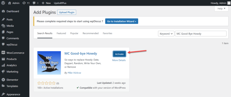 Activate The Mc Good-Bye Howdy Plugin.