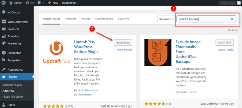 Search And Install The Updraft Plugin.