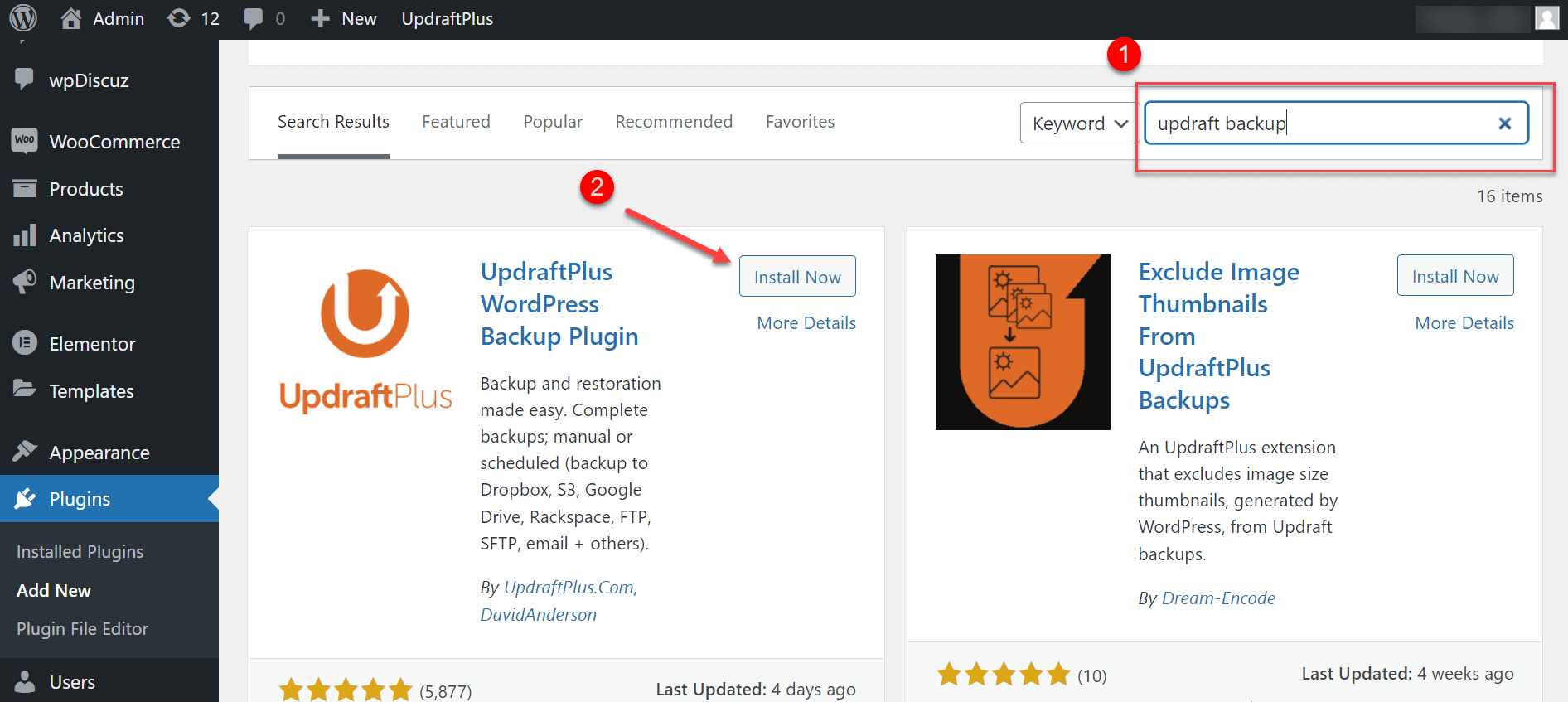 Search And Install The Updraftplus Wordpress Backup Plugin
