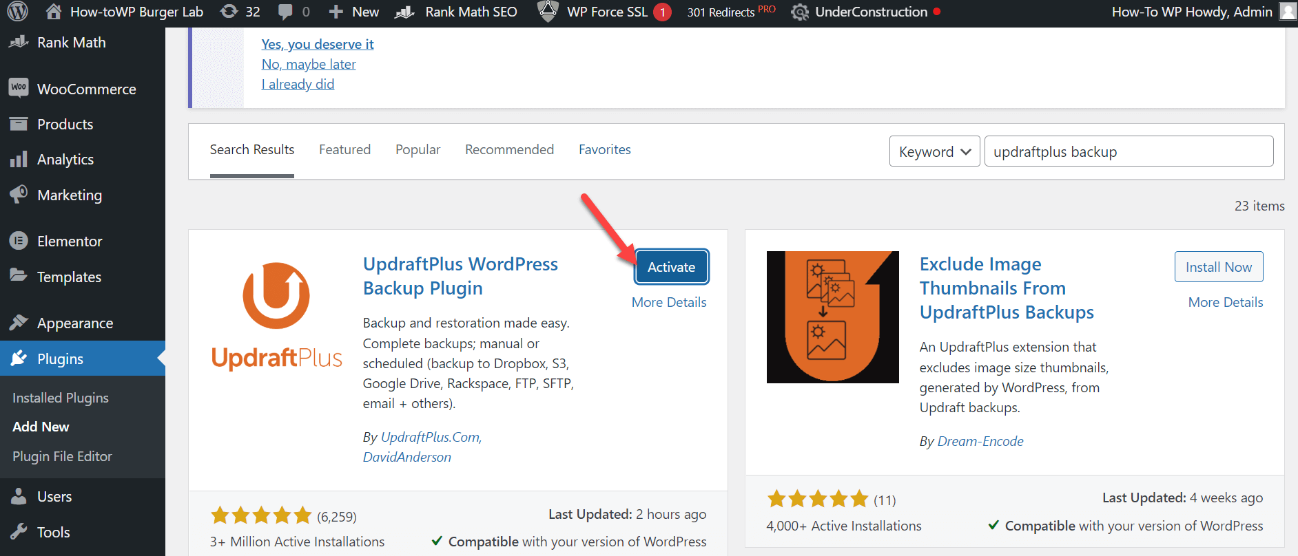 Activate The Updraftplus Wordpress Backup Plugin