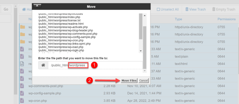 Remove The &Quot;Wordpress&Quot; From The Directory And Click The &Quot;Move Files&Quot; Button
