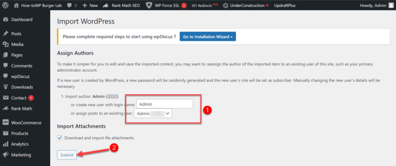 Import An Author And Click The &Quot;Submit&Quot; Button
