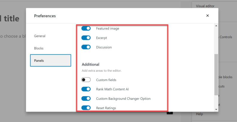Toggle The Switches For Options You Want To Display On The Page