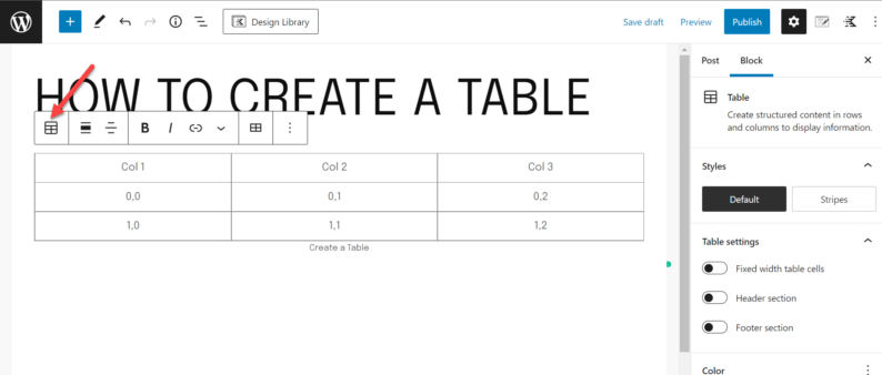 Click The Styling Option For The Table