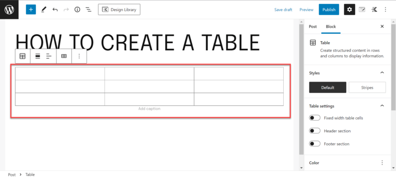 The Table Has Been Inserted In Wordpress