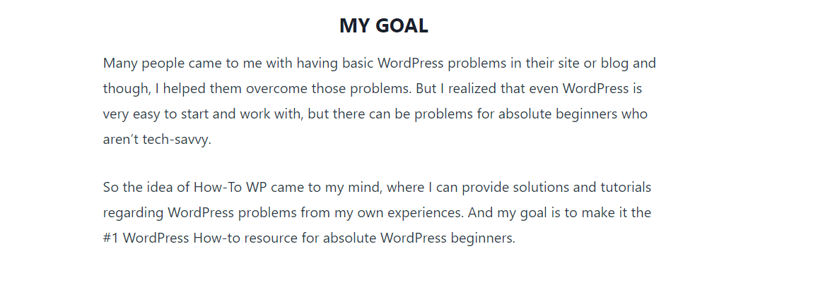 About Me Page Goal