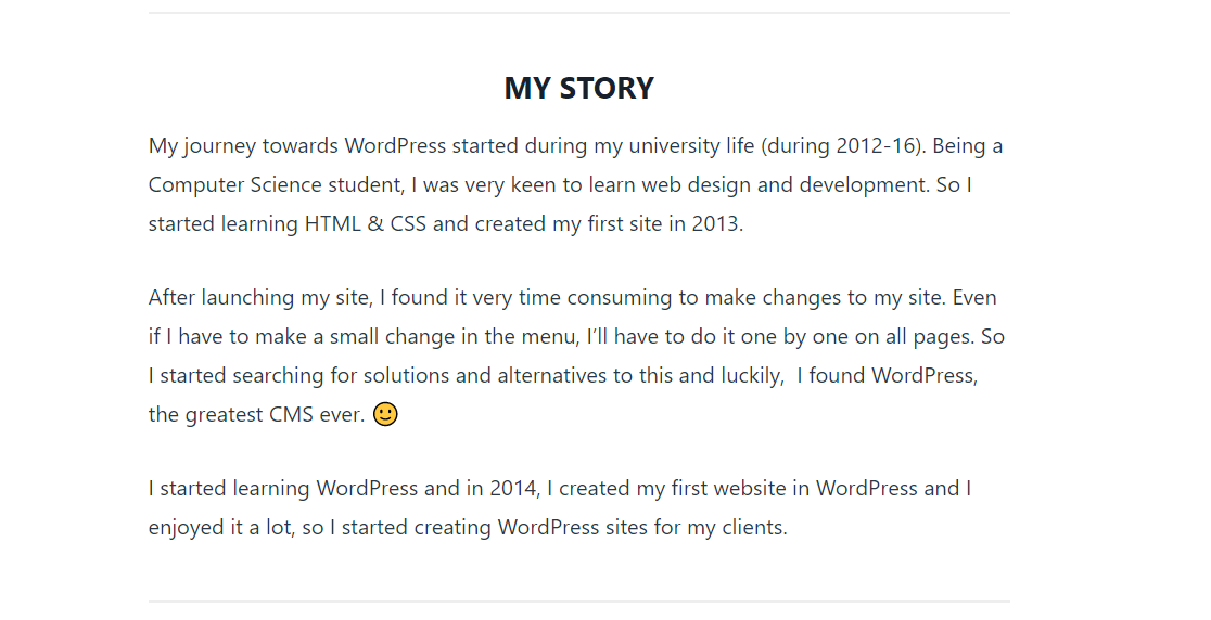 About Me Page Story