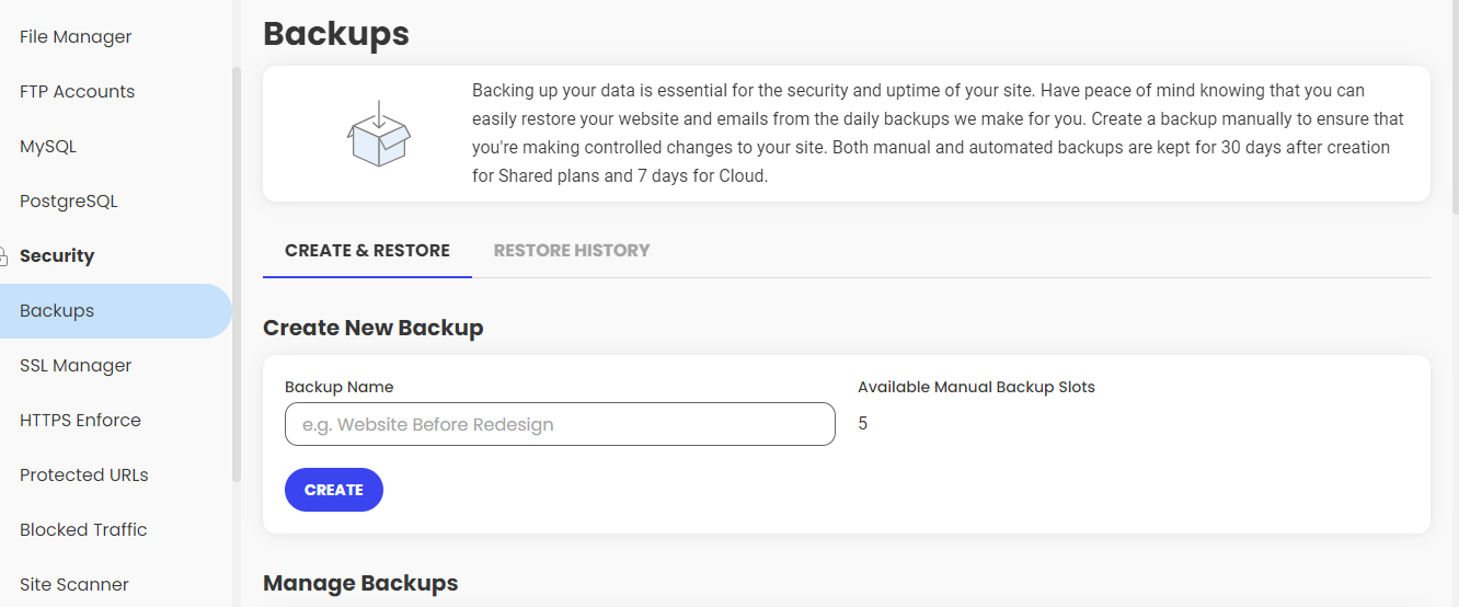 Backup Feature From Hosting Provider