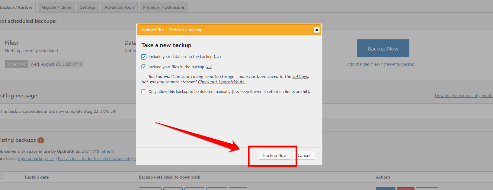 Push The Backup Now Button After Checking The Boxes