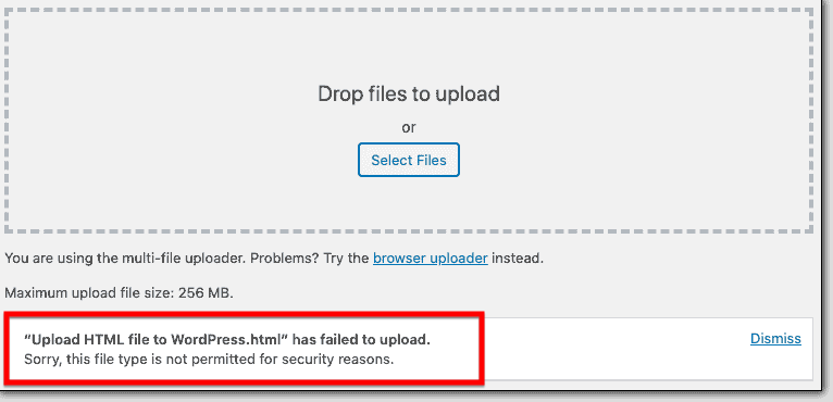 Error While Uploading Html In Wordpress
