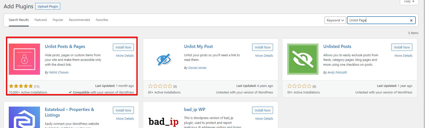 Unlist Posts And Pages Plugin