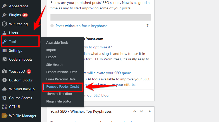 Searching For Remove Footer Credit Option Under Tools Section
