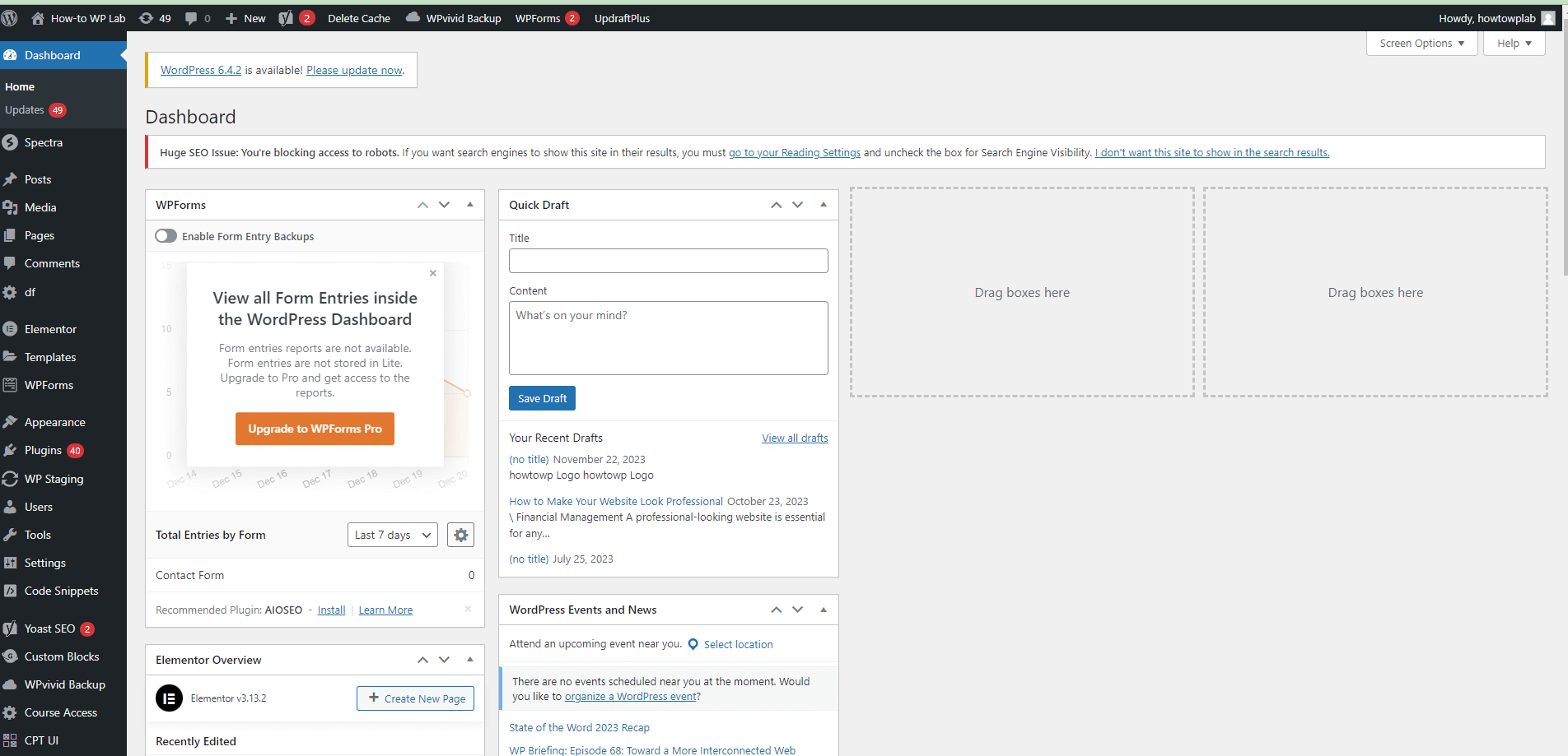 Wordpress Website Dashboard