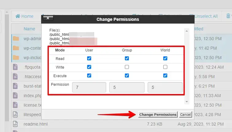Click On The Change Permissions Button
