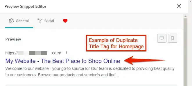 Duplicate Title Tag Example