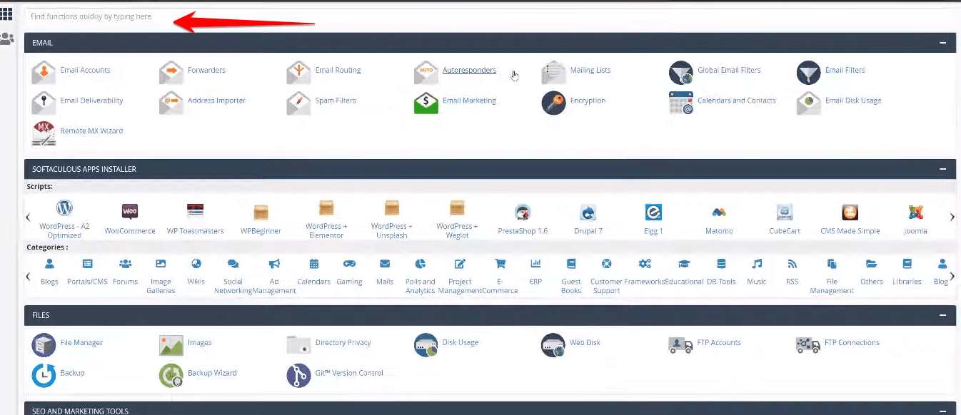 Search Bar In Hosting Cpanel